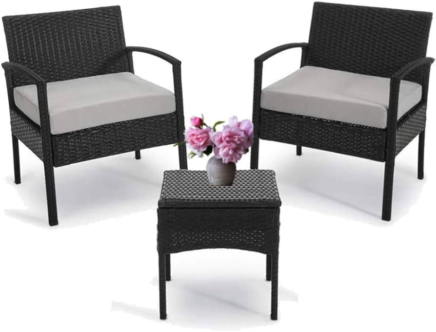 Leasbar Outdoor Chairs Set Bistro Set 3 Pieces Patio Conversation Set Furniture Set for Small Bal... | Amazon (US)