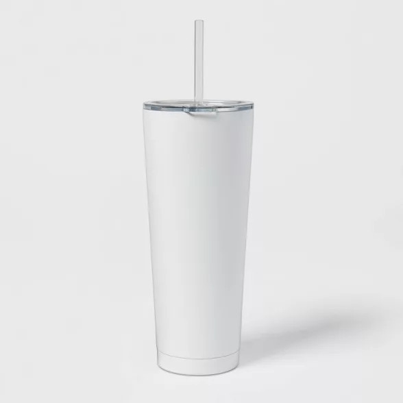 25oz Stainless Steel Vacuum Tumbler with Straw & SAN Slide Lid - Room Essentials™ | Target