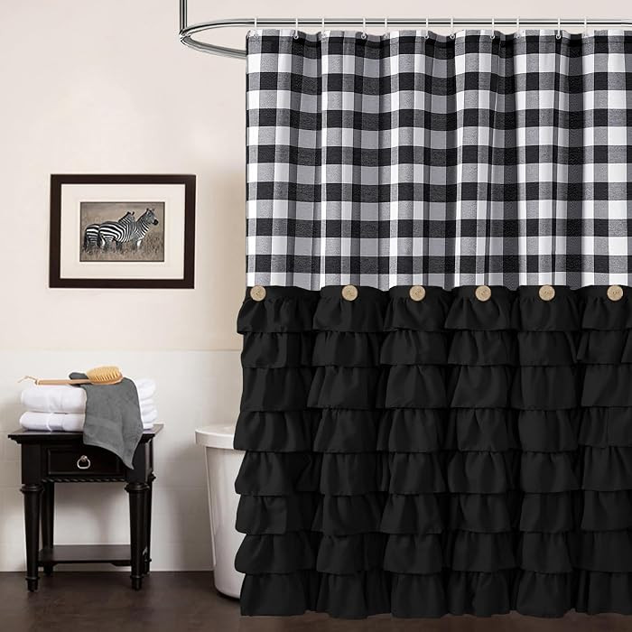Seasonwood Black Farmhouse Shower Curtain Set with 12 Hooks 72 X 72inch Black and White Buffalo P... | Amazon (US)