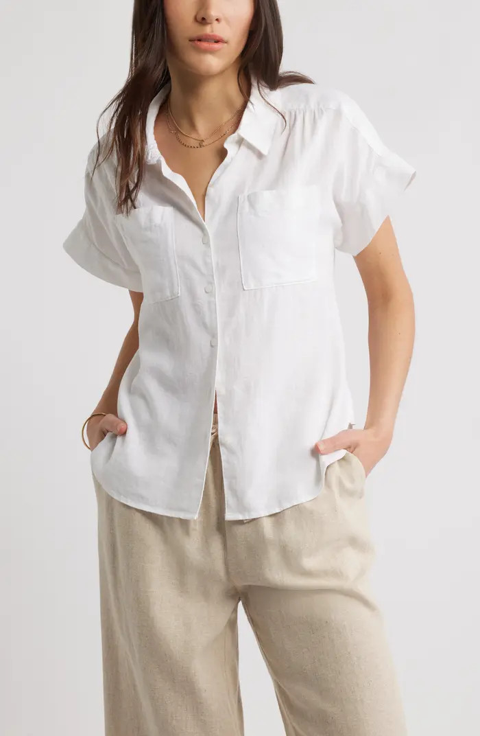 Caslon® Linen Blend Short Sleeve Button-Up Shirt | Nordstrom | Nordstrom