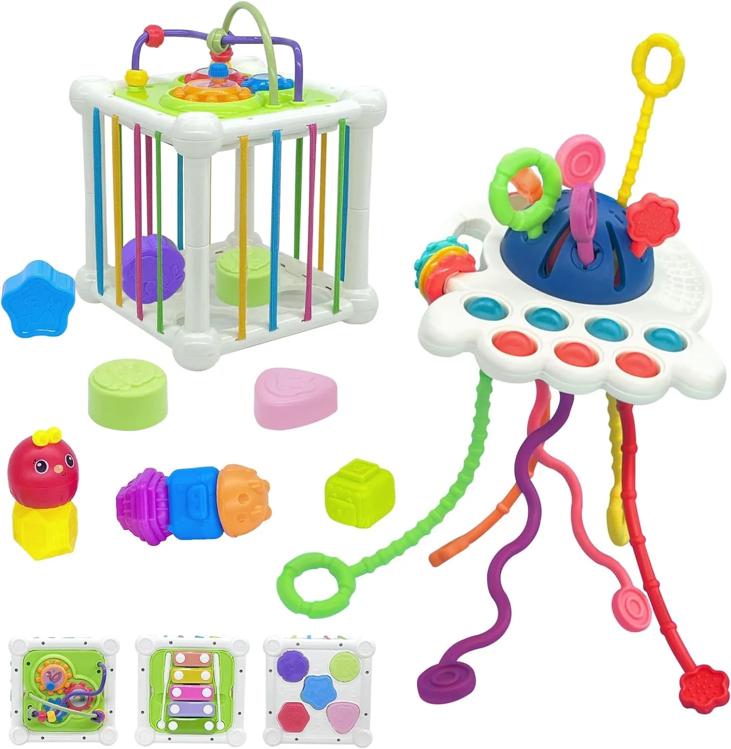 Baby Sensory Bin Set Includes 4 in 1 Montessori Cube with Shape Sorter and Colorful Blocks Balls ... | Walmart (US)