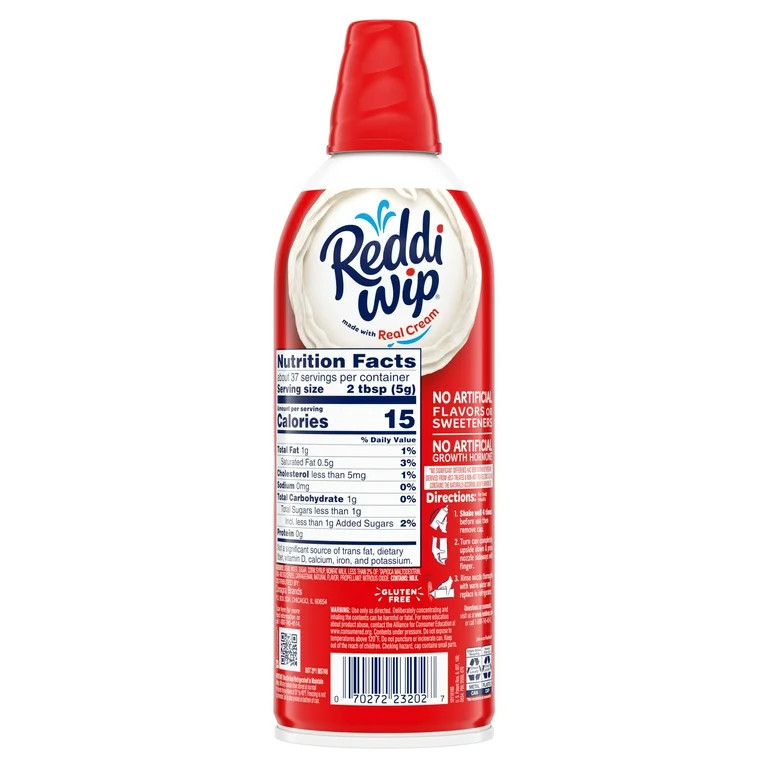 Reddi-wip Original Whipped Topping Made with Real Cream, 6.5 oz Spray Can | Walmart (US)