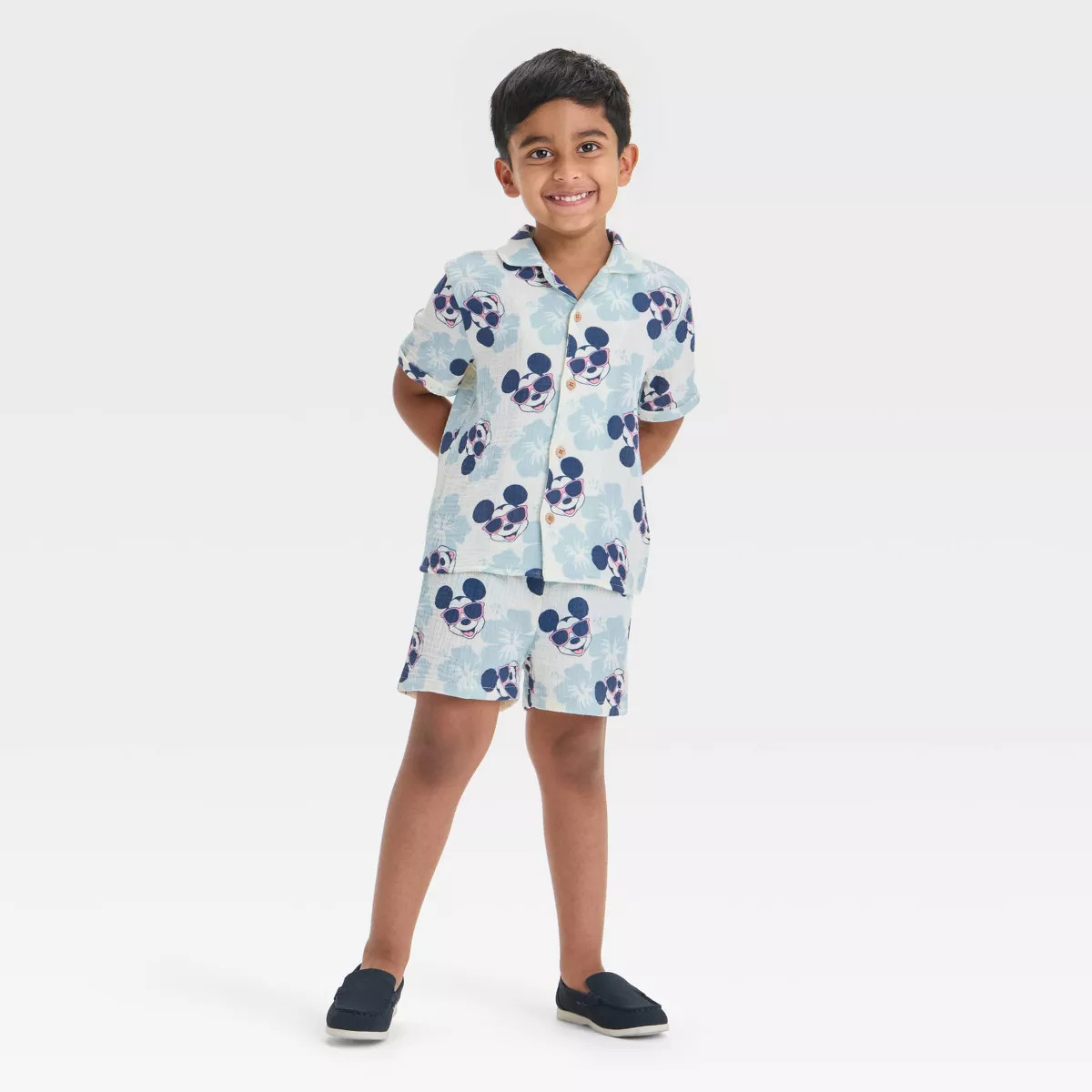 Toddler Boys' 2pc Mickey Mouse Woven Gauze Button-Up Top & Shorts Set - Blue | Target