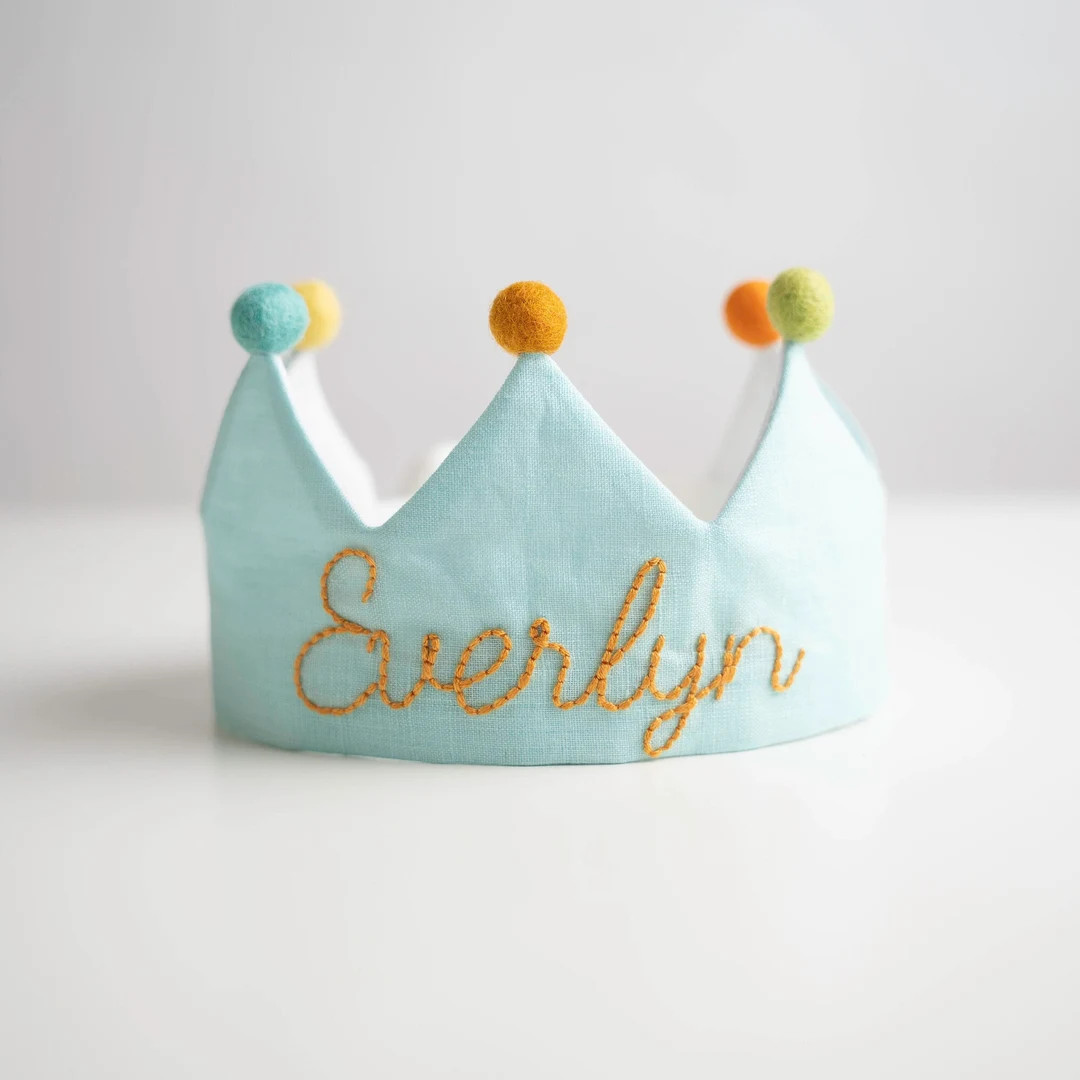 Hand Embroidered Linen Birthday Crown: Personalized Baby Keepsake | Etsy (US)