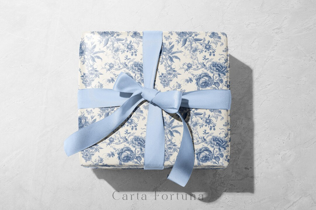 Chinoiserie Paper, Chinoiserie Floral Wrapping Paper Roll, Bouquet Paper, Blue White Cream Weddin... | Etsy (US)