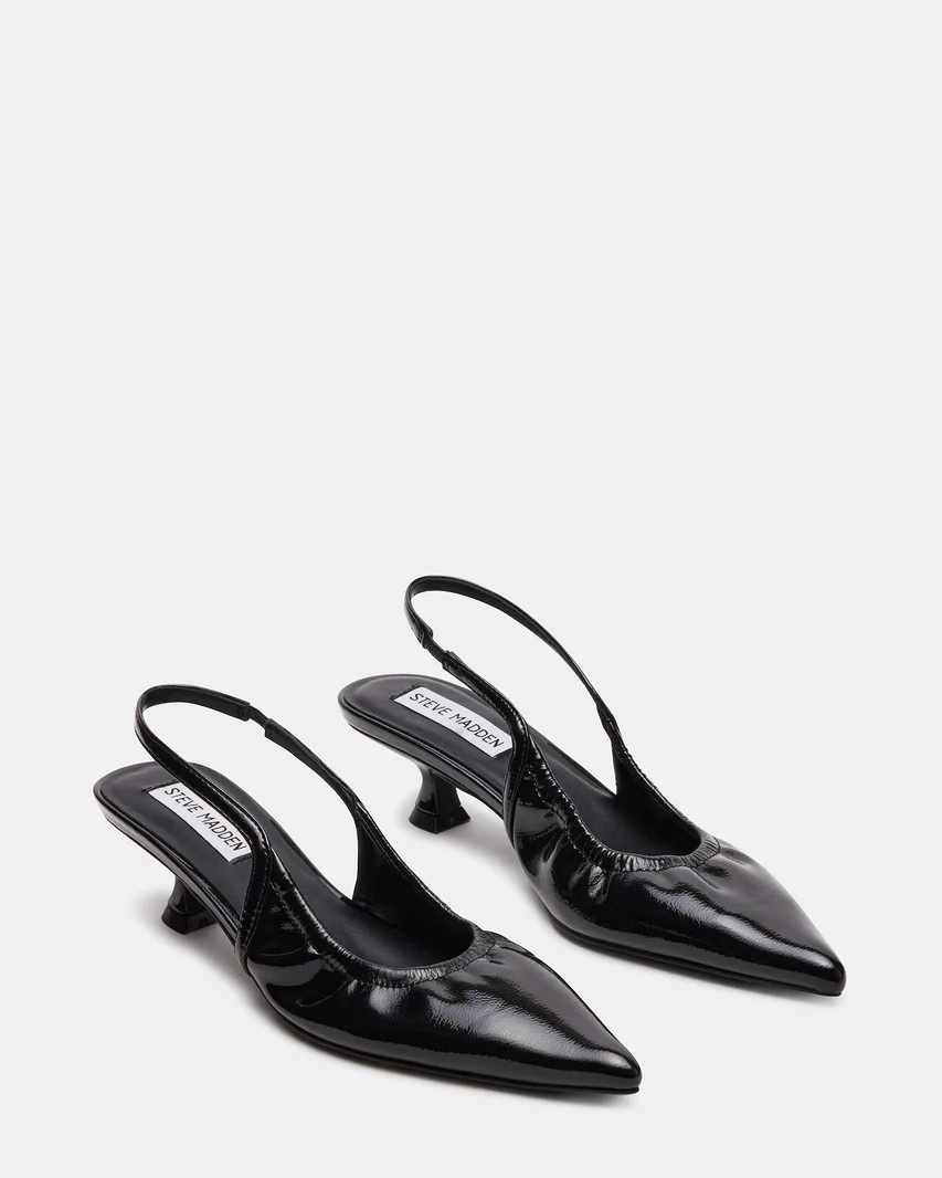 GRACEY Black Ruched Slingback Kitten Heel | Women's Heels | Steve Madden (US)