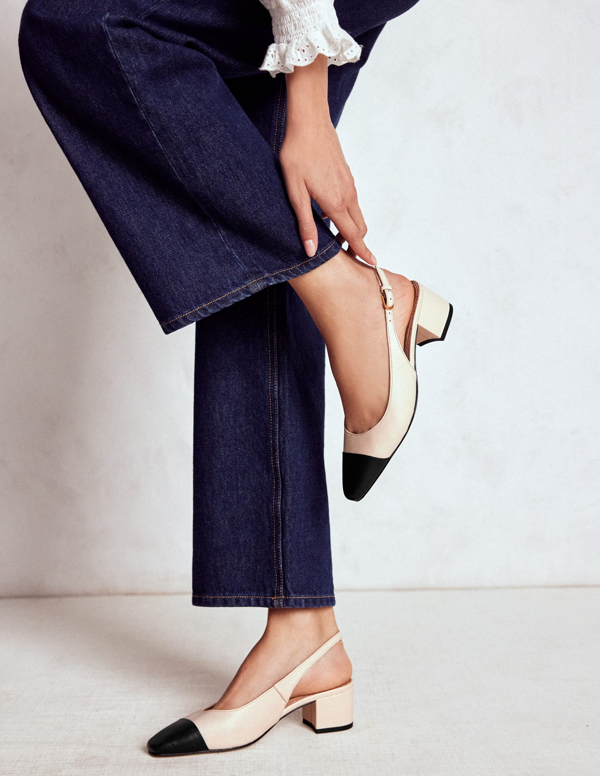 Ailsa Block Heel Slingbacks-Ecru | Boden UK
