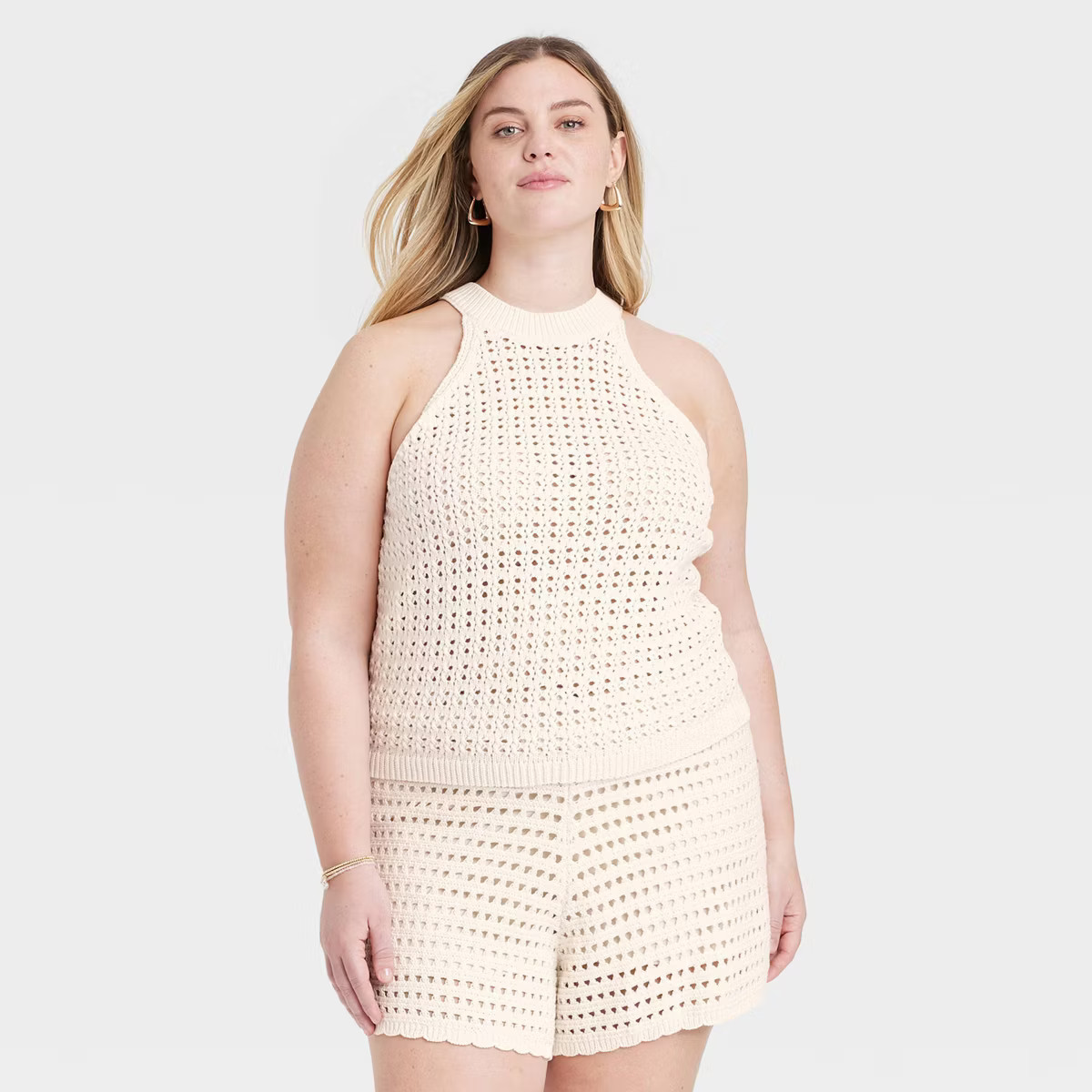Women's Openwork Halter Crewneck Sweater Tank - Universal Thread™ Cream | Target