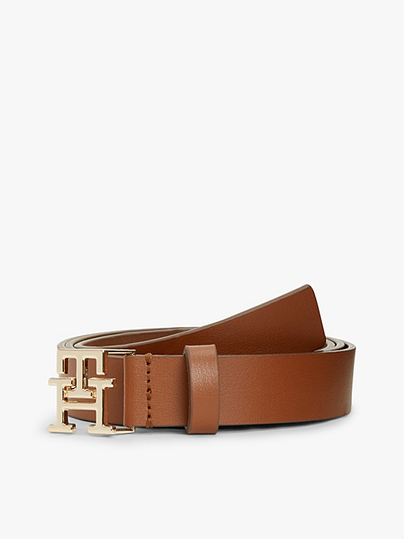 TH Monogram Plaque Buckle Leather Belt | Brown | Tommy Hilfiger | Tommy Hilfiger UK