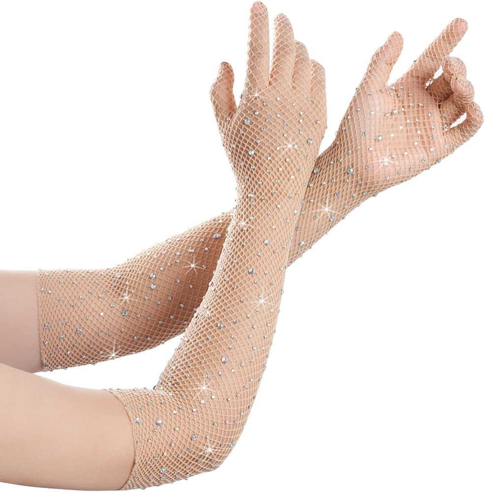 SUMERSHA Women's Rhinestone Fishnet Gloves Long Mesh Sparkly Opera Party Glitter Sheer Gloves for... | Amazon (US)