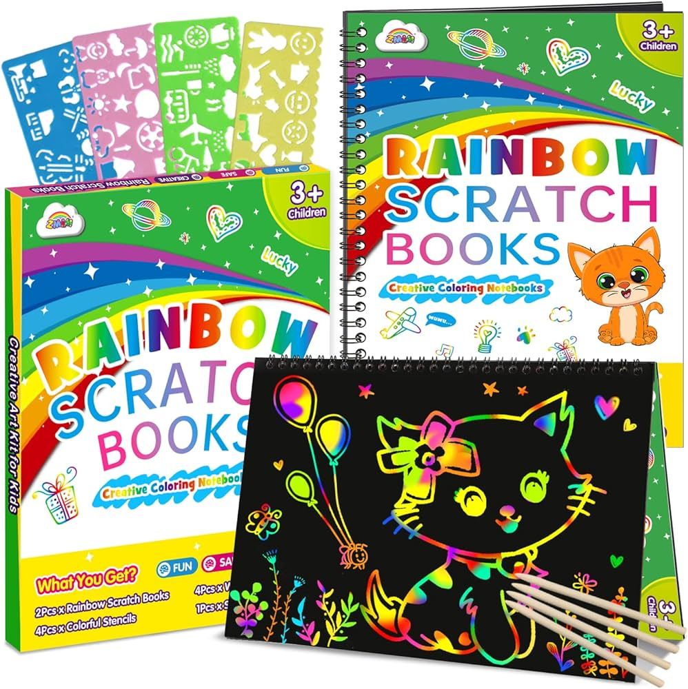 ZMLM Scratch Paper Art Craft 2 Pack Rainbow Scratch Art Set for Kids Drawing Coloring Craft Black... | Amazon (US)