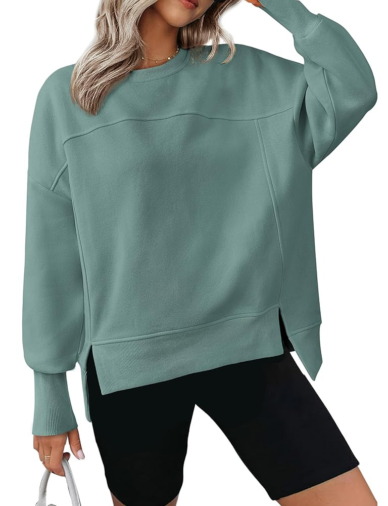 BTFBM Women's Casual Crewneck Sweatshirts 2025 Spring Fall Clothes Long Sleeve Side Slit Workout ... | Amazon (US)
