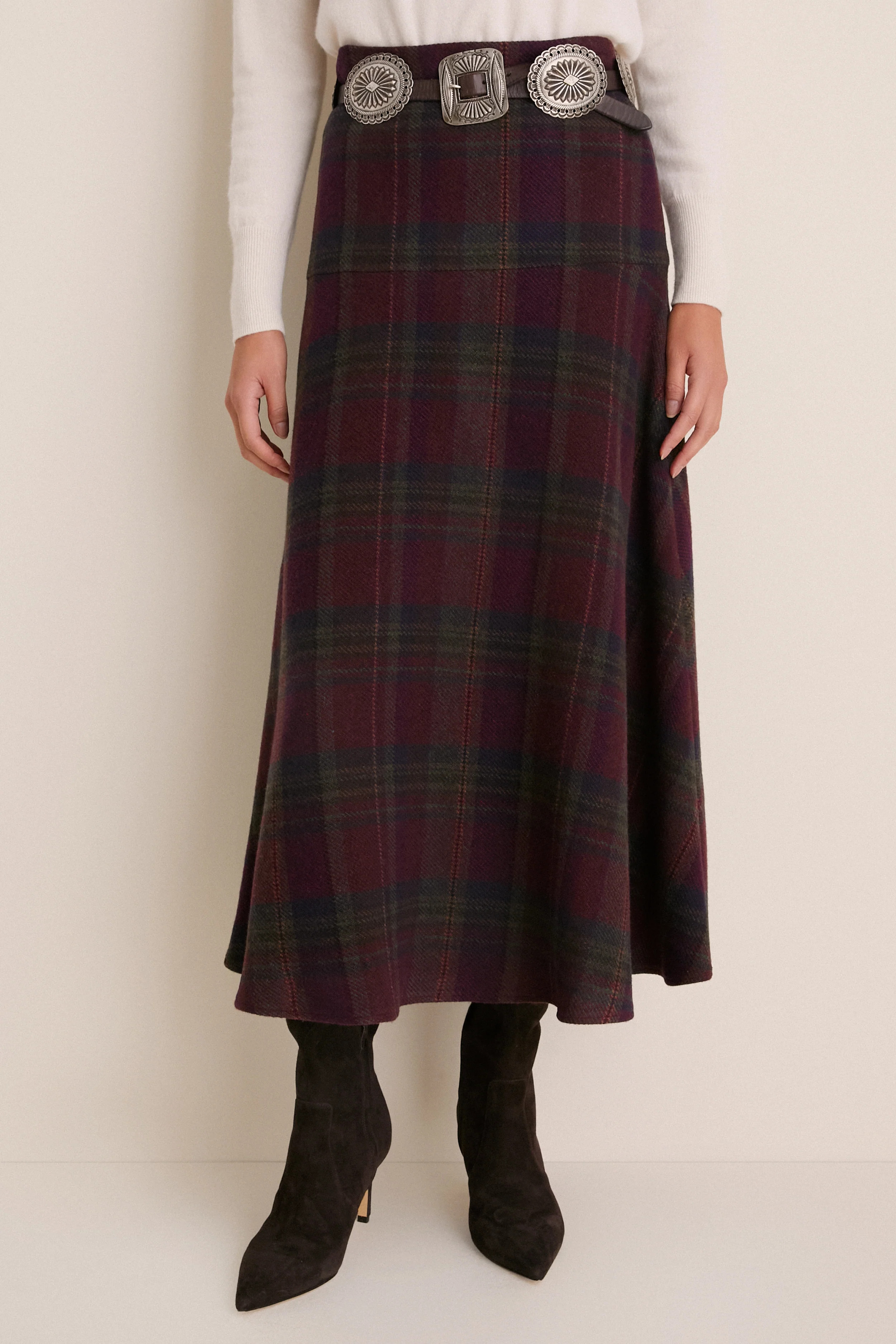 Merlot Green Multi Plaid Herringbone Midi Wrap Skirt | Tuckernuck (US)