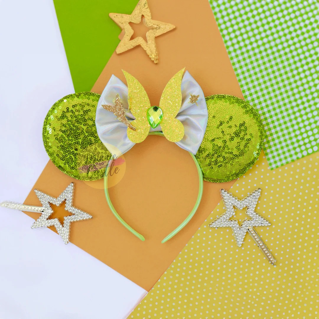 Tinker Fairy Bell Mickey Ear, Princess Minnie Ears, Mickey Ears, Minnie Ears, Yellow and Green Ea... | Etsy (US)