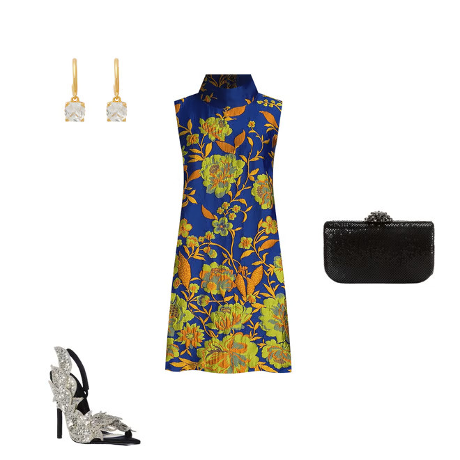 Floral Brocade Mock Neck Sleeveless Shift Mini Dress | Dillard's