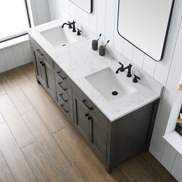 Basima 72'' Free Standing Double Bathroom Vanity with Blue Limestone Top | Wayfair North America