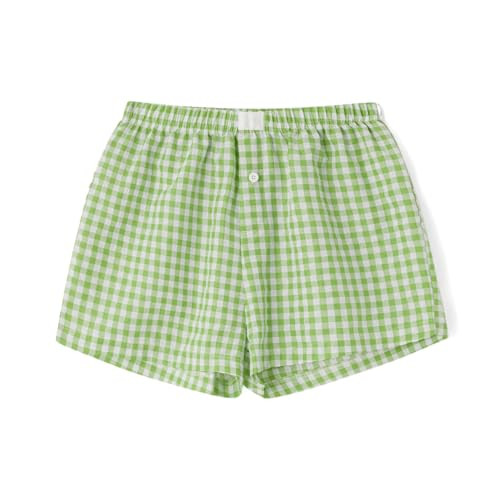 Y2k Boxer Shorts for Women Micro Pajamas Shorts Gingham Plaid Checkered Pj Sleep Shorts Low Rise Lounge Shorts (Gingham Emerald Green, S) | Amazon (US)
