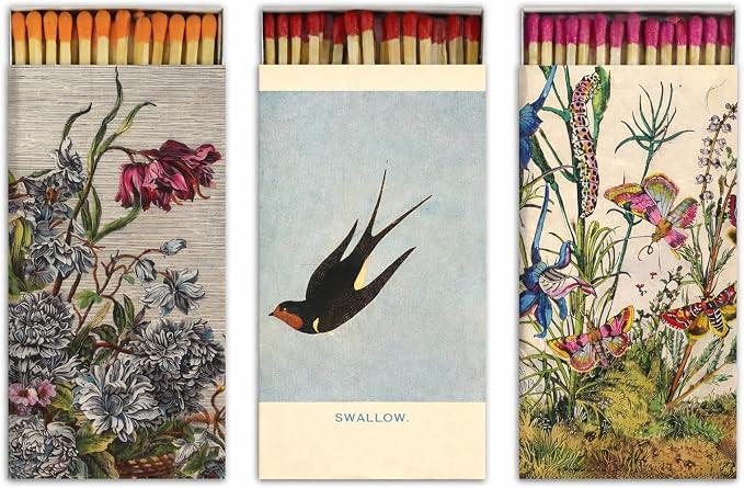 Set of 3 Large 4.5” Vintage Botanical Decorative Matchboxes – 50 4-Inch Wooden Safety Matches... | Amazon (US)