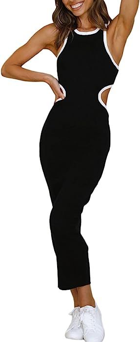 Linsery Women's Cut Out Bodycon Dresses Sleeveless Crewneck Slim Tank Midi Dress | Amazon (US)