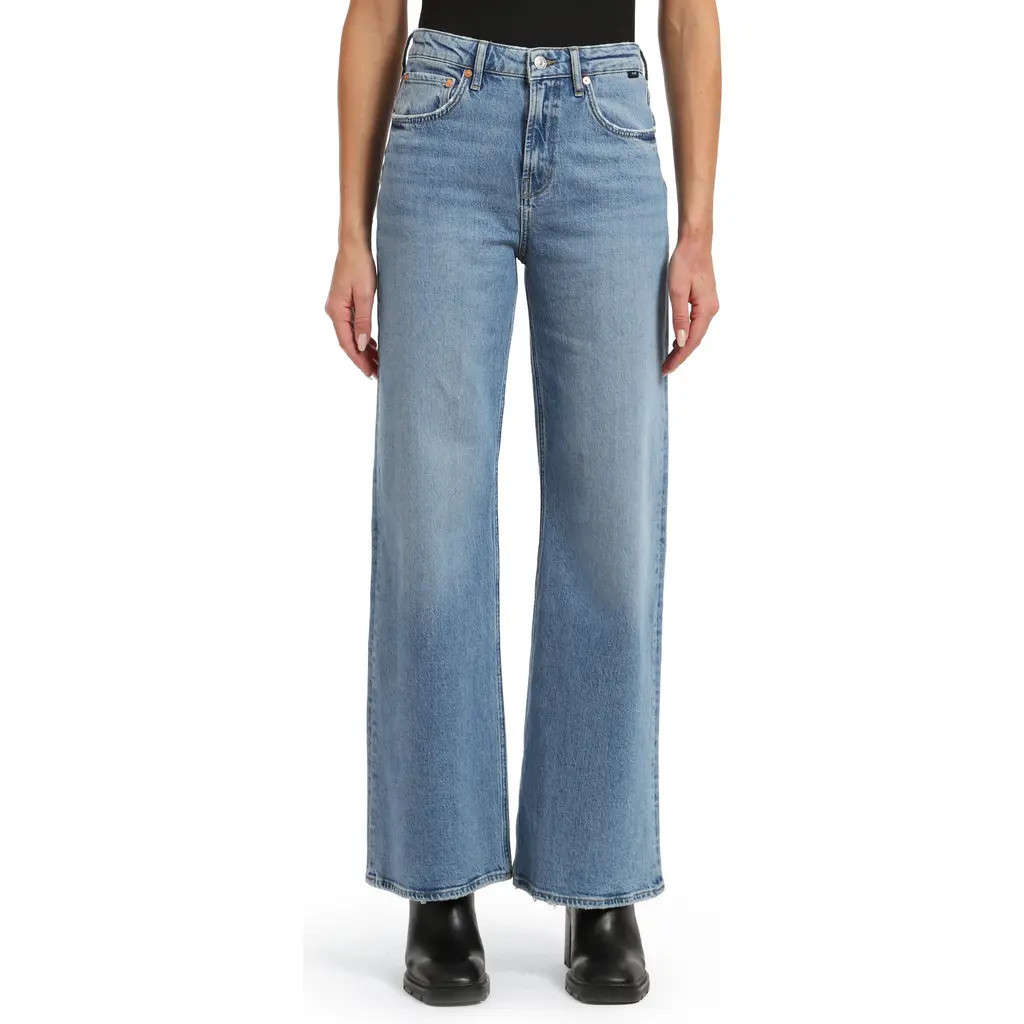 Mavi Jeans Florida High Waist Wide Leg Jeans in Light Brushed Recycled Blue at Nordstrom, Size 27 X 30 | Nordstrom