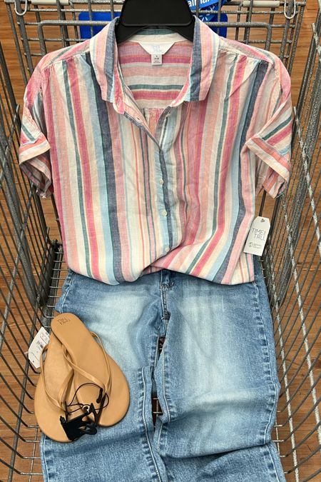 Walmart outfit idea with this linen camp shirt, they’re roomy and I got my usual size small. Jeans tts 6. If between go down. 

#LTKover40 #LTKstyletip #LTKfindsunder50