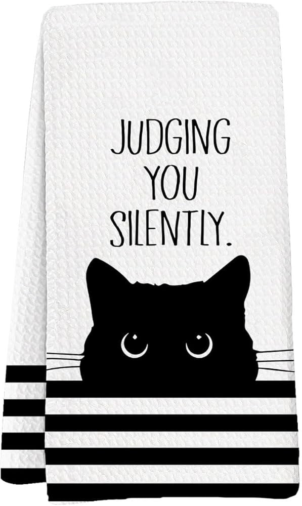 Black Cat Decor Cat Bathroom Washroom Hand Towels, Judging You Silently Funny Bathroom Towel, Cat... | Amazon (US)