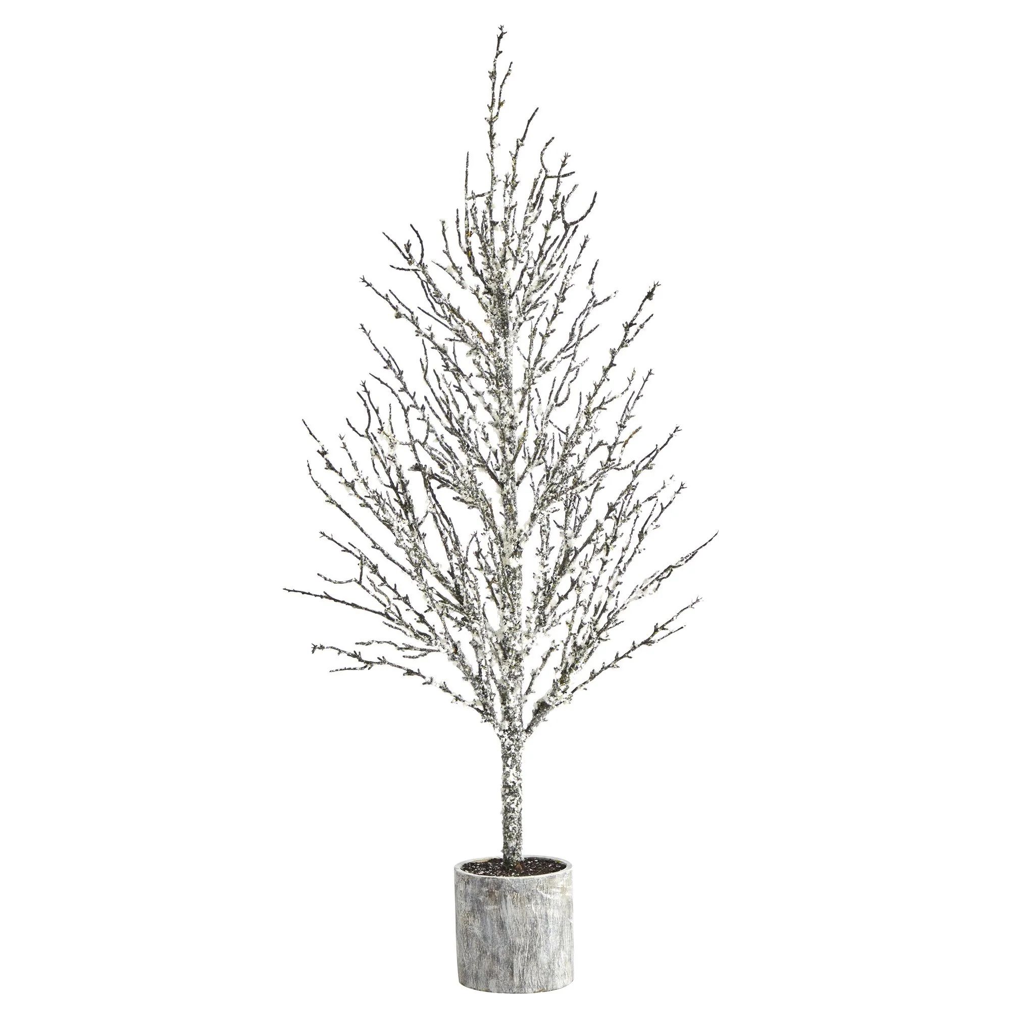 4’ Snowed Twig Artificial Christmas Tree in Decorative Planter | Nearly Natural