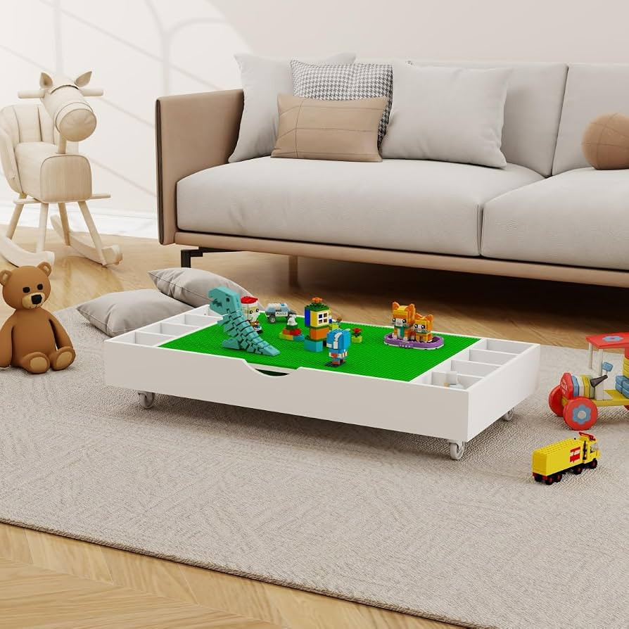 The 2 in 1 Rollaway Play Table and Toy Organizer Compatible with Lego Suitable for Storing Under ... | Amazon (US)