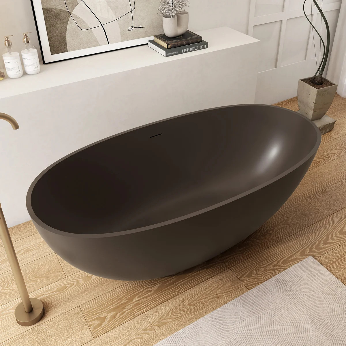 61" Freestanding Bathtub Solid Surface Stone Resin Soaking Tub KPYG303-1550Br | Wayfair North America