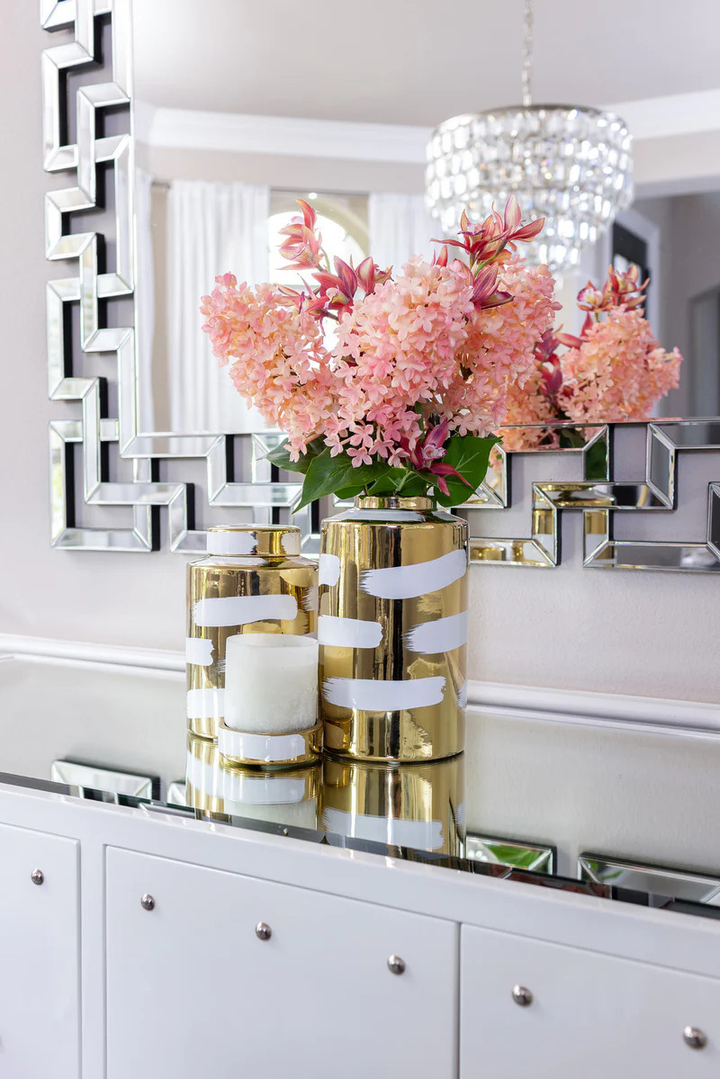 Gold Porcelain Jar with White Brushstroke Detail and Lid (3 Sizes) " From Pops Of Color Home Coll... | Inspire Me! Home Decor