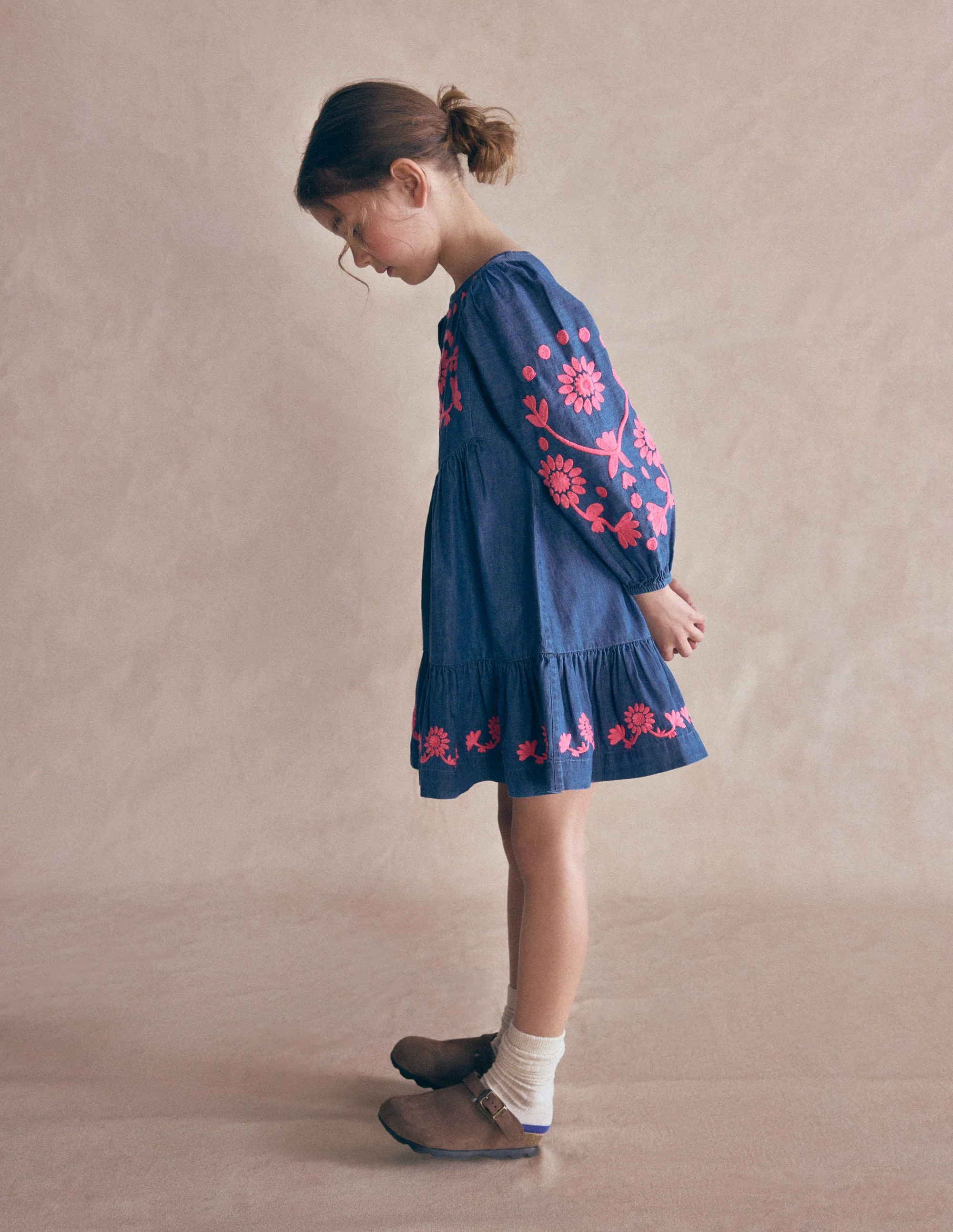 Celia Wing Sleeve Dress-Denim Pink Embroidery | Boden (US)