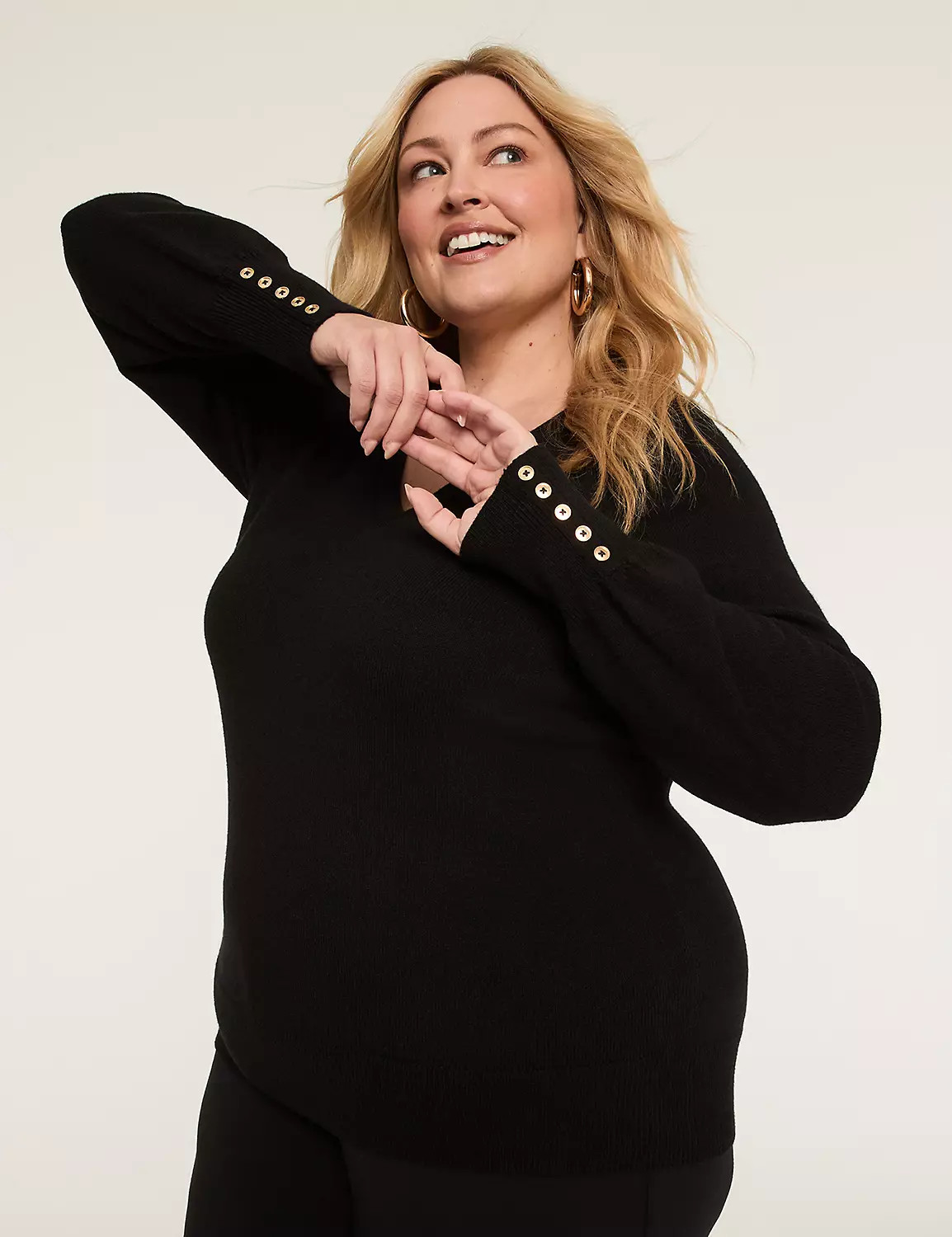 Button-Sleeve V-Neck Sweater | LaneBryant | Lane Bryant (US)