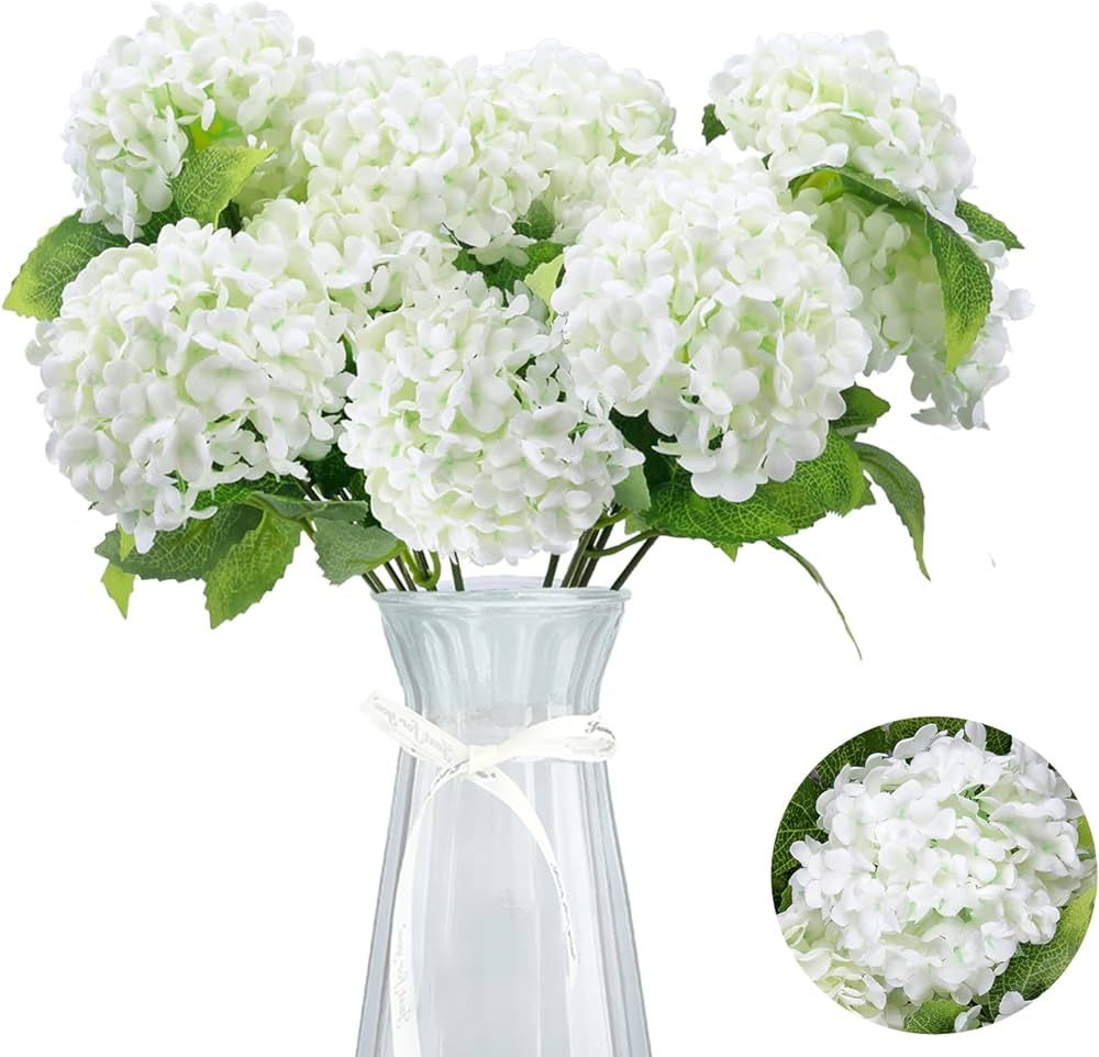 GREENTIME 13” Artificial Hydrangea Flowers Faux Hydrangea Bouquet with 7 Head 3.15” Tiny Hydr... | Amazon (US)