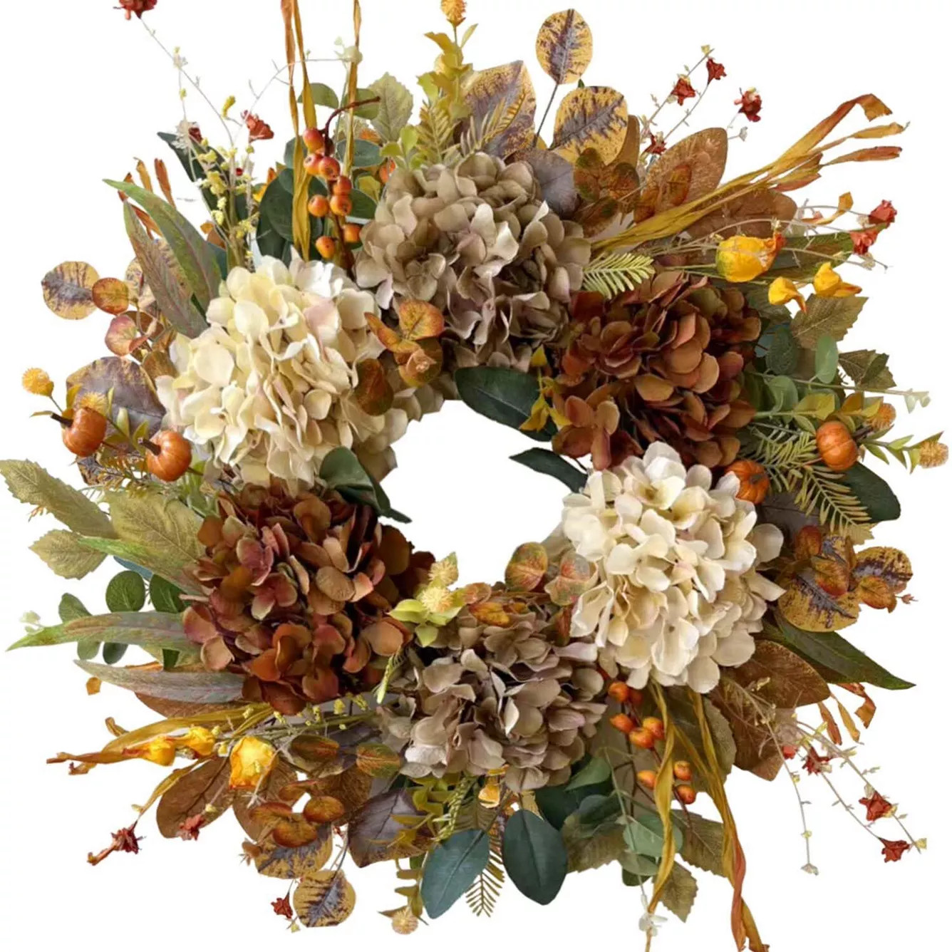24 Inch Fall Spring Hydrangea Pumpkin Wreath Door Decor | Kohl's