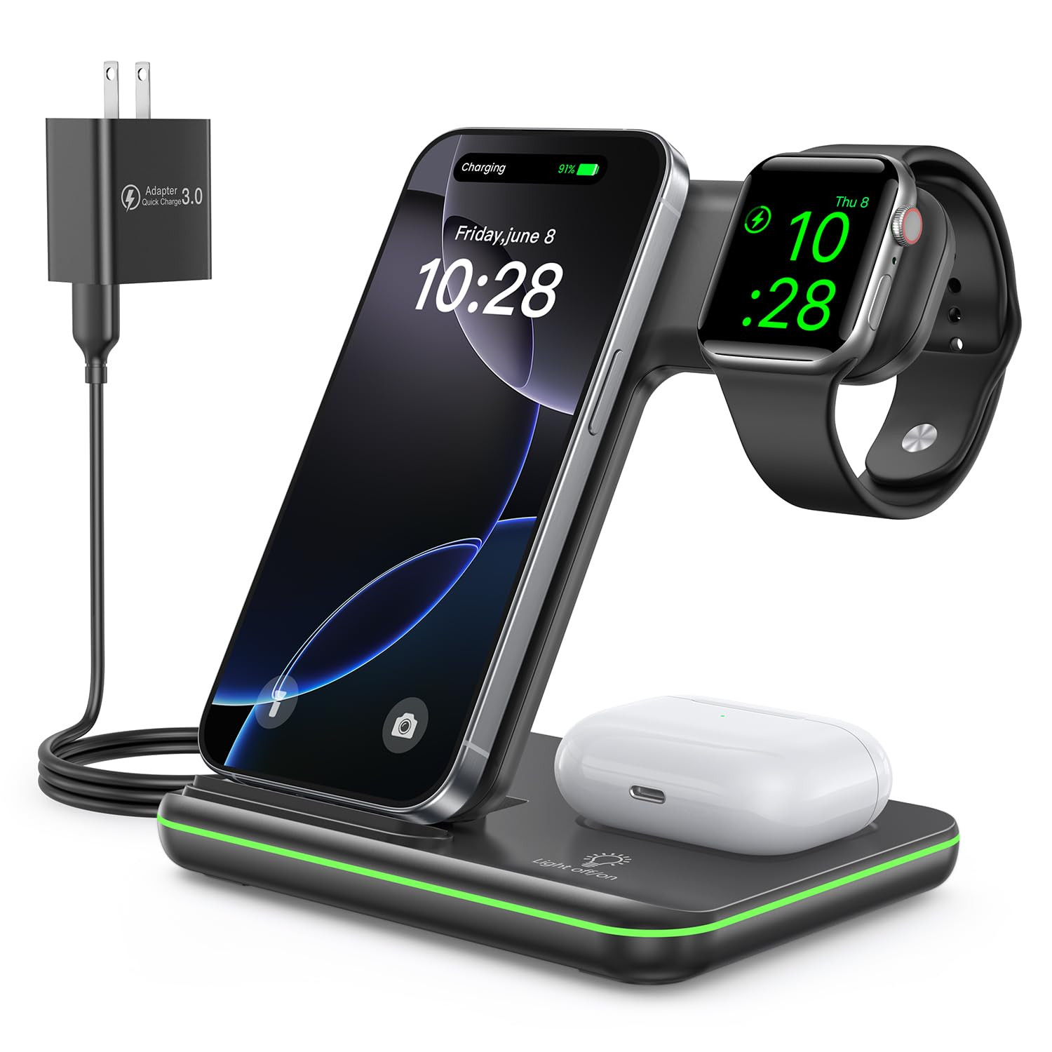WAITIEE Wireless Charger for iPhone 16 15 14 13 12 11 X 8, 3 in 1 Charging Station for Apple Watc... | Amazon (US)