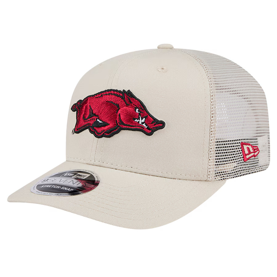 Arkansas Razorbacks New Era Canvas 9SEVENTY Stretch-Snap Adjustable Hat - Stone | Fanatics