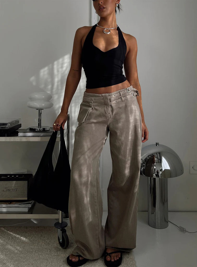Paltrow Mid Rise Wide Leg Cargo Jeans Washed Brown | Princess Polly AU