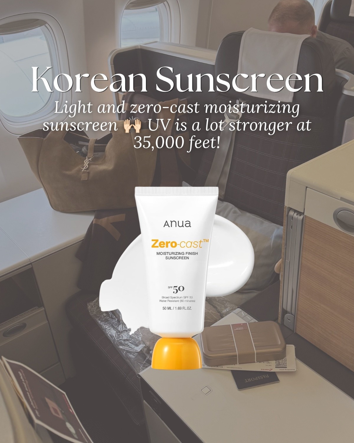 Travel must have: Korean sunscreen 
Light and zero-cast moisturizing sunscreen # UV is a lot stronger at
35,000 feet!

#LTKU #LTKTravel #LTKmorningroutine