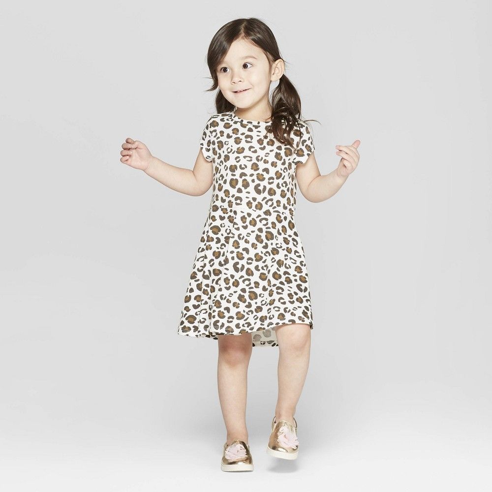 Toddler Girls' Leopard Spot A Line Dress - Cat & Jack Cream 3T, Ivory | Target