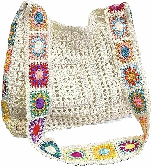 cute knit beach bag for women, small boho tote bag, summer aesthetic embroidered bags handbag | Amazon (US)