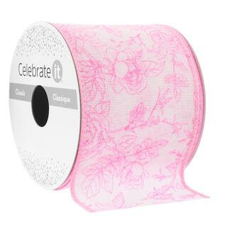 2.5" x 3yd. Wired Pink Floral Faux Linen Ribbon by Celebrate It® | Michaels® | Michaels Stores