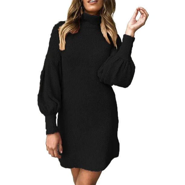 Colisha Long Sleeve Solid Dress for Womens Mock Neck Casual Tunic Dress Pullover Sweater Dress Ju... | Walmart (US)