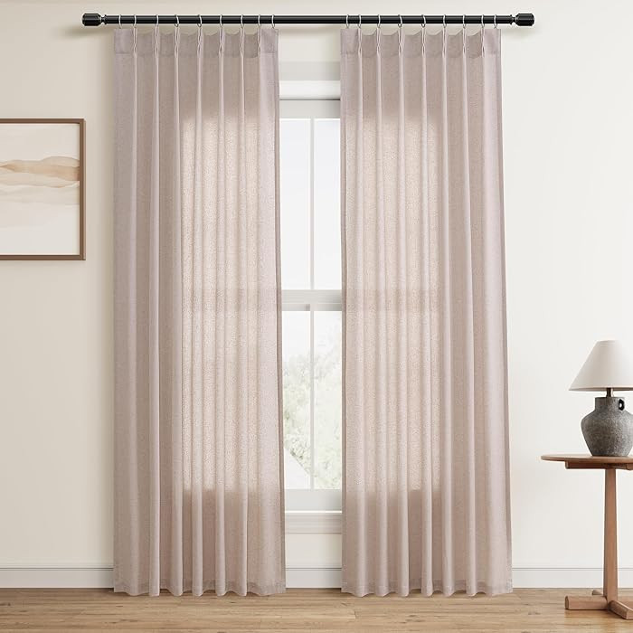 Oatmeal Pinch Pleat Linen Curtains 84 Inch Length 2 Panels Set for Bedroom Dinging Room Semi Shee... | Amazon (US)