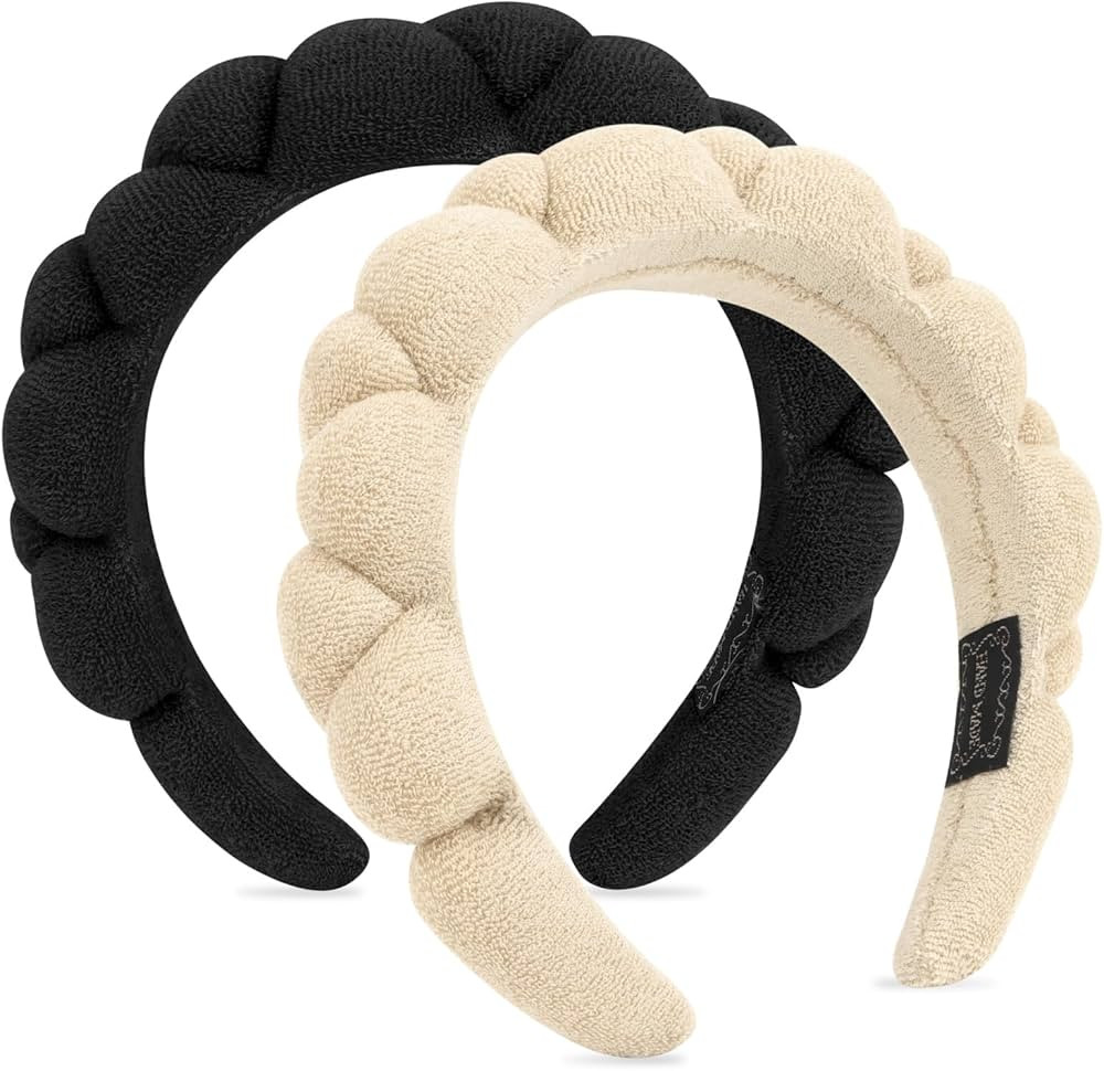 WHAVEL 2 Pack Spa Headband for Washing Face, Get Ready Headband Soft Terry Cloth Headbands Puffy ... | Amazon (US)