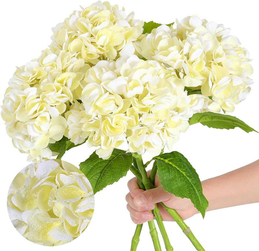 Nubry 4Pcs Beige Hydrangea Artificial Flowers, 22.5In Latex Faux Real Touch Large Hydrangea Flowe... | Amazon (US)