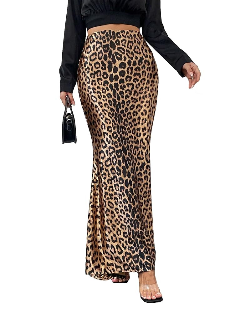 SweatyRocks Women's Leopard Print High Waist Maxi Skirt Elegant Skinny Long Skirts | Amazon (US)