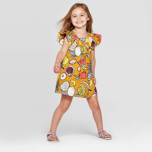 Toddler Girls' Fruits Printed A-Line Dress - Cat & Jack™ Yellow | Target