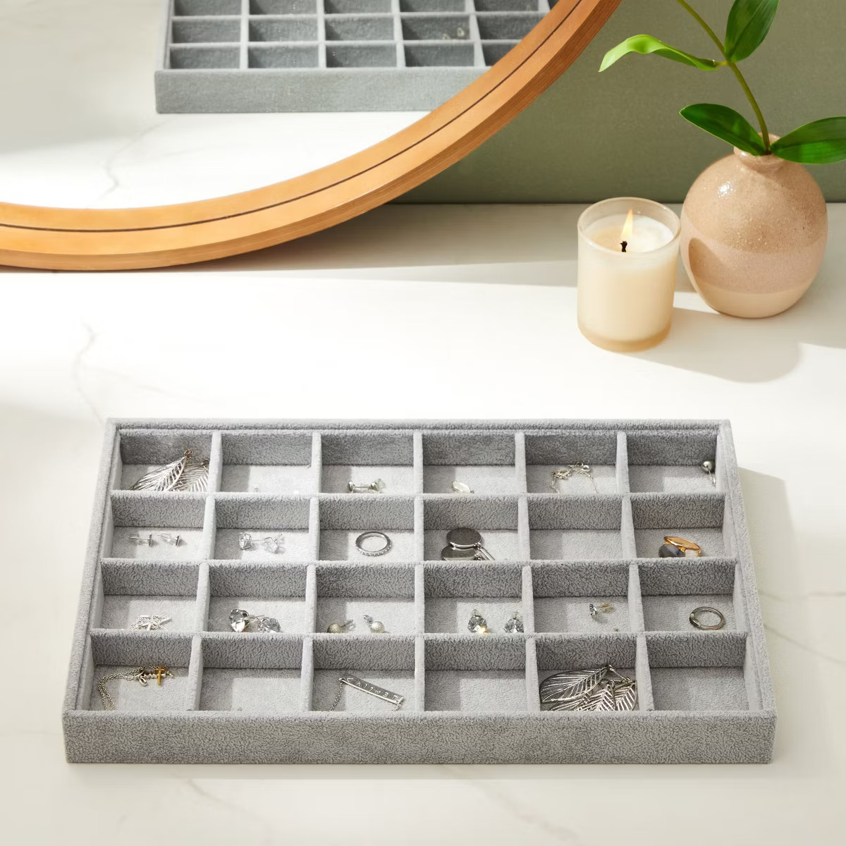 Juvale Velvet Jewelry Tray, Stackable 24 Grid Organizer for Earrings, Rings (Gray, 14x10 in) | Target