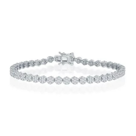 iJewelry2 Sterling Silver Flower Design CZ 4mm Bridal Tennis Bracelet | Walmart (US)