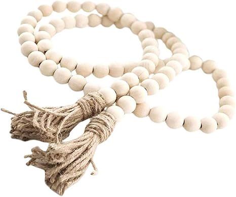 Natural Wood Bead Garland Set with Tassels, Farmhouse Beads Prayer Beads Wall Hanging Decor,57 In... | Amazon (US)